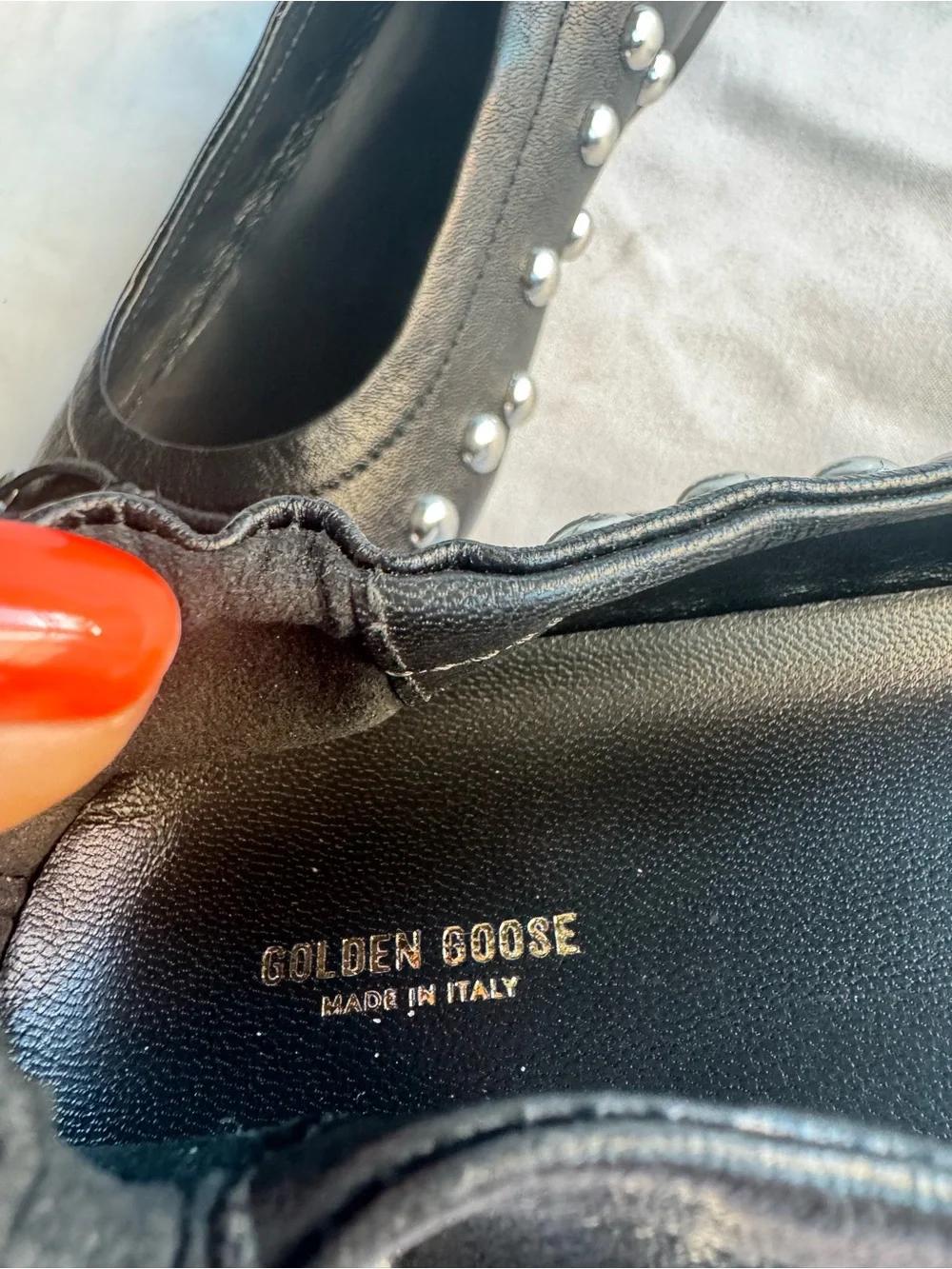 Golden Goose Deluxe Brand Leather Black Silver Studs Ballet Amy Flat EU 37/US 7